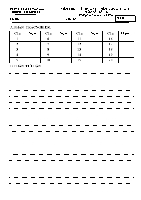 Kiểm tra 1 tiết học kì II - Năm học 2016 - 2017 môn Vật lý 8 - Mã đề 081